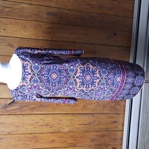 Wisp Anaisey Dress, dark purple graphic scarf print, size 10